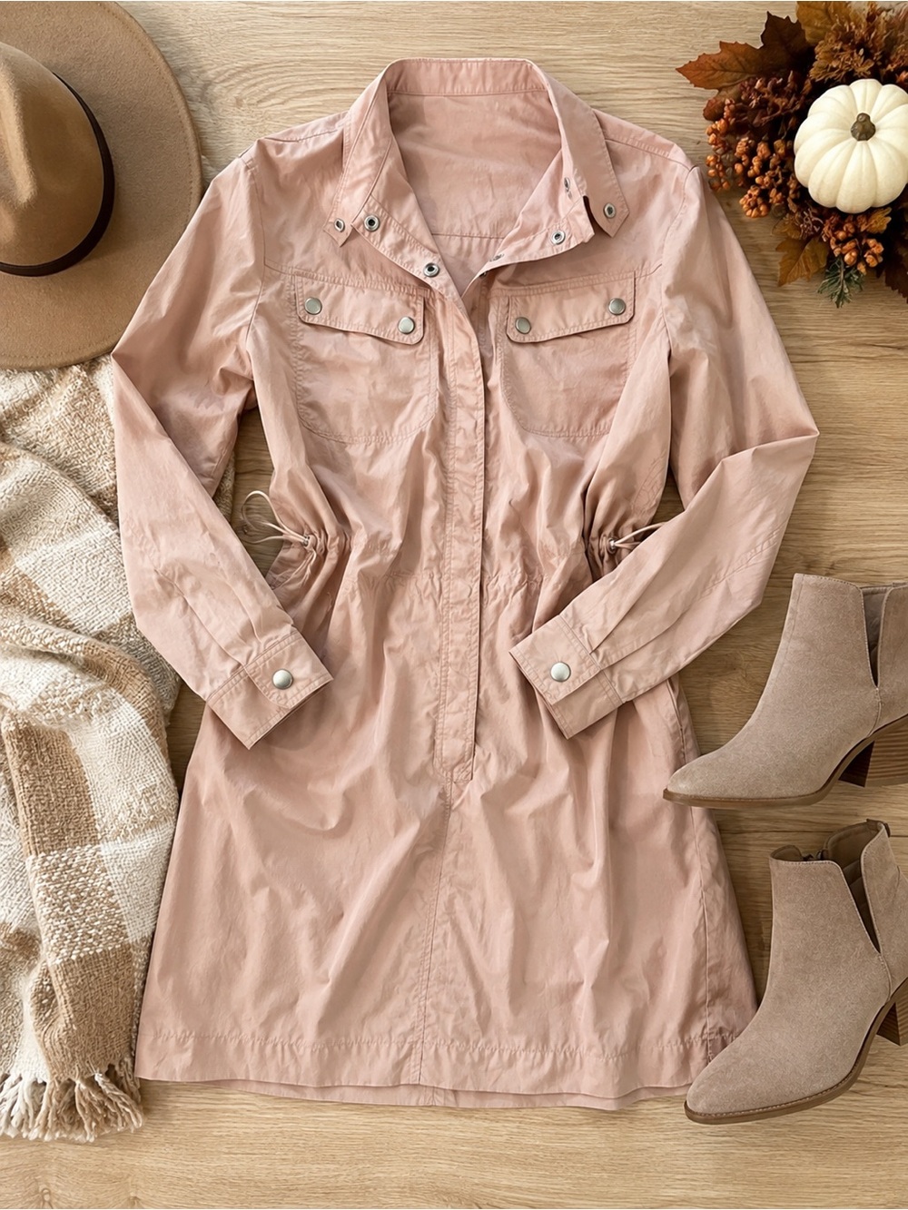Pistola Liza Utility Shirt Dress Icy Pink Size S NWT Cinch Waist Snap Front